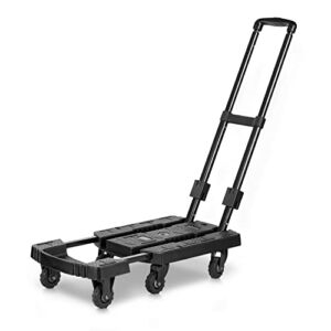 MoNiBloom Foldable Hand Truck, 441 lbs Heavy Duty Luggage Cart w/ 6 Wheels, Collapsible Utility Trolley for Transporting, Black