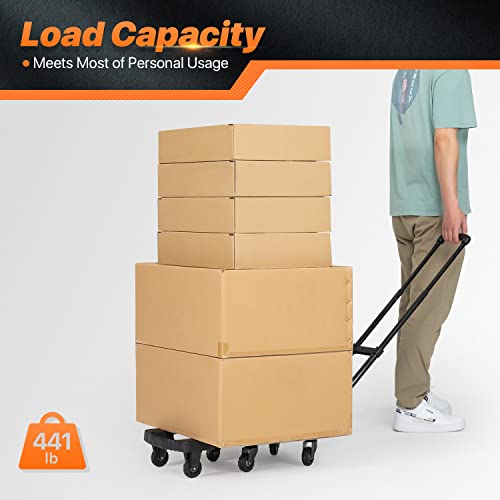 MoNiBloom Foldable Hand Truck, 441 lbs Heavy Duty Luggage Cart w/ 6 Wheels, Collapsible Utility Trolley for Transporting, Black | The Storepaperoomates Retail Market - Fast Affordable Shopping