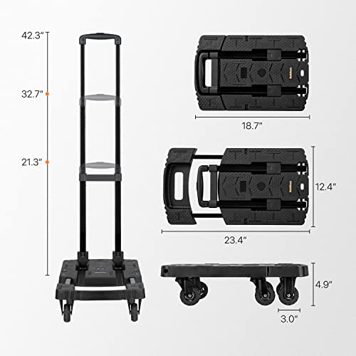 MoNiBloom Foldable Hand Truck, 441 lbs Heavy Duty Luggage Cart w/ 6 Wheels, Collapsible Utility Trolley for Transporting, Black | The Storepaperoomates Retail Market - Fast Affordable Shopping