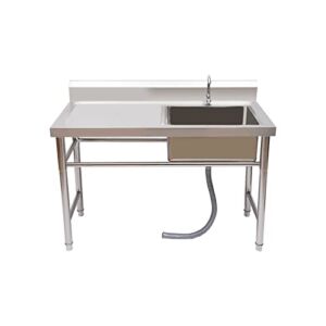 304 Stainless Steel Utility Sink, 1 Compartment Kitchen Sink w/Workbench, Commercial Kitchen Prep & Utility Sink with Drainboard, Overall Size 120x60x80cm