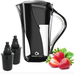 Naples Naturals – AOK109-BLK-02 109X2 Alkaline Water Pitcher – Removes Chlorine and Contaminants Plus Increases pH (Black), Model 109 (with Extra Filter)