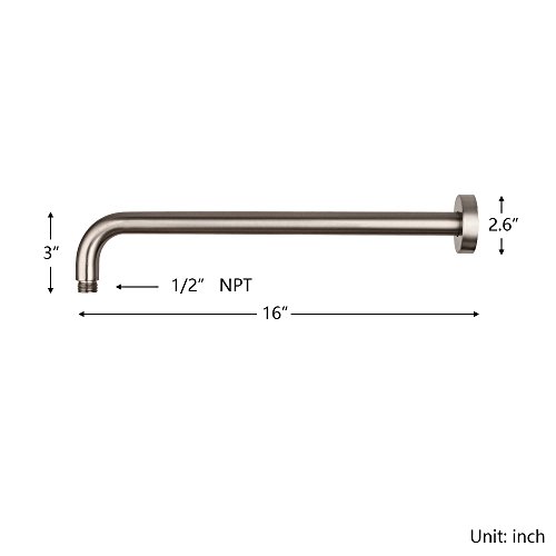 Lordear 16 Inch Shower Extension Arm Brushed Nickel Brass Long Shower Head Extension Tube, Shower Extender Arm with Flange | The Storepaperoomates Retail Market - Fast Affordable Shopping