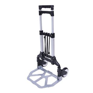 Heavy Duty Aluminium Folding Luggage Trolley Lightweight Foldable Small Sack Truck Folding Hand Truck Hand Luggage Cart Trolley with Two Bungees and PU Wheels