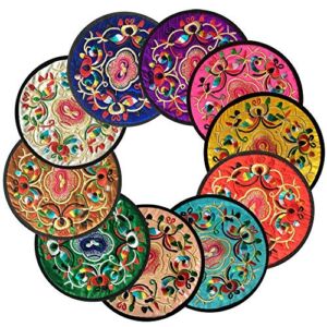 Ambielly Drinks Coasters ,Vintage Ethnic Floral Fabric Coasters Bar Coasters Cup Coasters for Friends,Housewarming,Party,Living Room Decor, 10pcs/Set, 5.12″/13cm (Mixed Colors)
