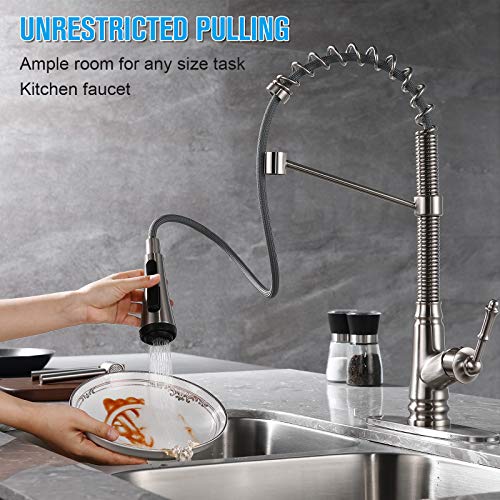 Single Handle Kitchen Sink Faucet with Pull Down Sprayer, Single Level Pull Out Kitchen Faucet, Brushed Nickel | The Storepaperoomates Retail Market - Fast Affordable Shopping