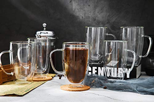 [2-Pack, 15 Oz] DESIGN•MASTER-Premium Double Wall Insulated Glass with Handle Coffee or Tea Glass Mugs, Thermo Insulated Glass, Perfect for Latte, Cappuccino, Americano and Tea | The Storepaperoomates Retail Market - Fast Affordable Shopping