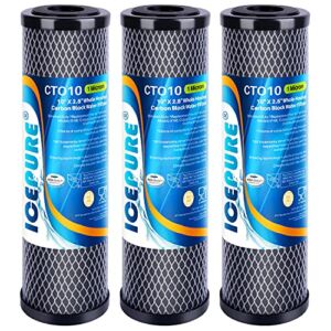 ICEPURE 1 Micron 2.5″ x 10″ Whole House CTO Carbon Sediment Water Filter Cartridge Compatible with DuPont WFPFC8002, WFPFC9001, SCWH-5, WHCF-WHWC, WHCF-WHWC, FXWTC, CBC-10, RO Unit, Pack of 3