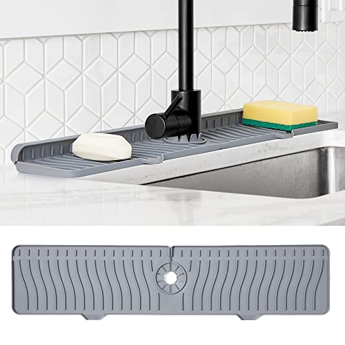 ODRAGO Long Silicone Faucet Mat- Sink Water Faucet Splash Guard- Faucet Mat for Kitchen Sink Splash Guard- Silicone Faucet Handle Drip Catcher Tray-Sink Guard for Kitchen Sink (Grey) | The Storepaperoomates Retail Market - Fast Affordable Shopping