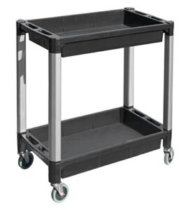 MaxWorks 80384 Black and Gray Two-Tray Service/Utility Cart With Aluminum Legs And 4″ Diameter Swivel Castors