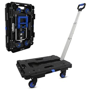 Push Cart Foldable Platform Hand Truck 300lb Weight Capacity with 360 Degree Swivel Wheels Can Splice Together with Handle, Black