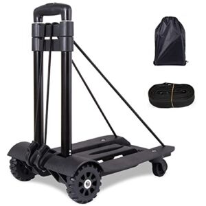 Folding Hand Truck, Luggage Cart with Wheels Foldable, Lightweight Aluminum Portable Foldable Dolly Cart for Airport, Travel, Luggage, Car Seat Travel
