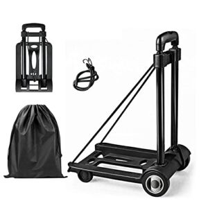 Folding Hand Truck Lightweight Portable Cart, 88lbs/40kg Load Capacity Heavy Duty Utility Cart with Telescoping Handle, 2 Rubber Wheels & Bungee Cord for Luggage, Travel, Moving Office Use