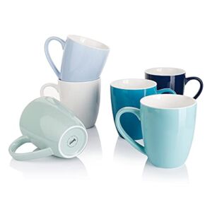 Sweese 621.003 Porcelain Mugs – 20 Ounce for Coffee, Tea, Cocoa, Set of 6, Multicolor, Cool Assorted Colors