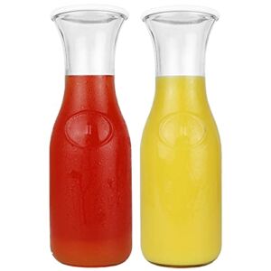 Glass Carafe with Lids | 34 oz. Water Decanter, Juice Pitcher | Ideal for Wine, Milk, Juice & Mimosa Bar, [Set of 2]