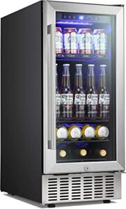 Antarctic Star 15 Inch Beverage Refrigerator Under Counter Built-in Wine Cooler Mini Fridge Clear Glass Door Digital Memory Temperature Control, Beer Soda LED Light, Quiet Operation (15 Inch)