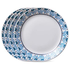 Corelle Everyday Expressions 4-Pc Dining Plates Set, Service for 4, Durable and Eco-Friendly 10-1/2-Inch Plates, Higher Rim Glass Dinner Plate Set, Microwave and Dishwasher Safe, Azure Medallion
