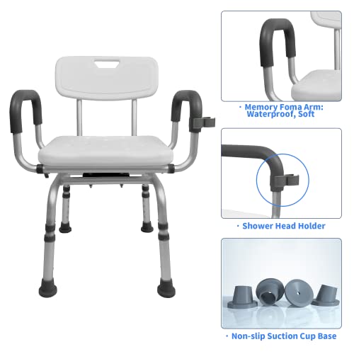 Jachee Swivel Shower Chair for Bathtub, Rotating Shower Chair for Inside Shower, Pivoting Shower Chair with Arms and Back, Height Adjustable Bath Chair Shower Chair for Seniors with Shower Head Holder | The Storepaperoomates Retail Market - Fast Affordable Shopping
