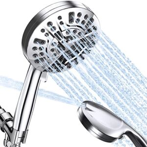 FOIRMIO Shower Head with Handheld, 10-Mode High Pressure Shower Head, Large 5-Inch Face, Detachable Showerhead with 2 Hydro Jet Modes, 59″ Shower Hose, Extra Wall Bracket & Shower Attachment, 2.5 GPM