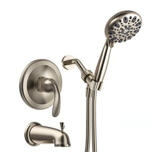 WRISIN Tub Shower Faucet Set with Valve, Tub and Shower Faucet Combo, Bathtub Faucet Set with 4.7 Inch & 6 Setting Handheld Spray, Brushed Nickel Shower Set