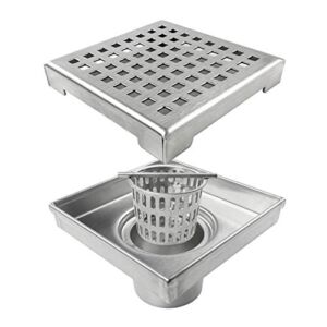 Neodrain 4-Inch Square Shower Drain with Removable Quadrato Pattern Grate, Brushed 304 Stainless Steel, with Watermark&CUPC Certified, Includes Hair Strainer