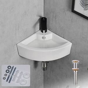 Davivy 18″ x 13″ Corner Bathroom Sink with Pop Up Drain and Installation Kit,Wall Mount Corner Sink,Ceramic Vessel Sink,Small Corner Sink,White Vessel Sink,Corner Vanity Sink for Bathrooms