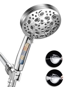 Likense Filtered Shower Head with Handheld, 10-Mode High Pressure Detachable Shower head with 60’’ Hose,Bracket, Minerals Stones Replacement Filters for Hard Water Remove Harmful Substances
