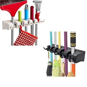 Mop and Broom Holder, Imillet Wall Mounted Organizer-Mop and Broom Storage Tool Rack with 5 Ball Slots and 6 Hooks