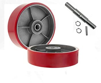 Pallet Jack/Truck Steering Wheels Set with Axle, Fasteners and Protective Caps, 7″ x 2″ with Bearings ID 20mm Poly Tread Red (Red) | The Storepaperoomates Retail Market - Fast Affordable Shopping