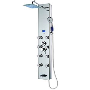 Blue Ocean 52″ Aluminum SPA392M Shower Panel Tower with Rainfall Shower Head, 8 Multi-functional Nozzles