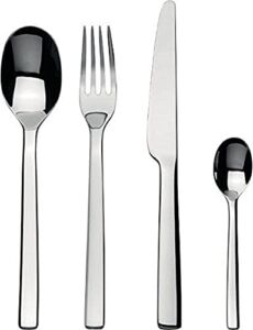 Alessi”Ovale” Flatware Set Composed Of Six Table Spoons, Table Forks, Table Knives, Coffee Spoons in 18/10 Stainless Steel Mirror Polished, Silver