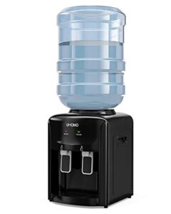 UMOMO Top Loading Water Cooler Dispenser, Countertop Water Cooler Dispenser, Holds 3 or 5 Gallon Bottle, Hot & Cold Water Black(Water Bottle NOT Included)