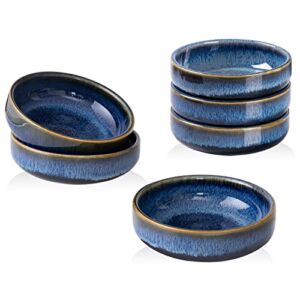 HOKELER 3.5 inch Small Ceramic Dipping Bowls Pinch Bowl Side Dishes for Soy Sauce Dessert Tomato, Set of 6, Black & Blue