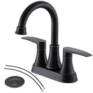 VALISY Lead-Free Modern Commercial 2-Handle Oil Rubbed Bronze Bathroom Sink Faucet, 4 Inch Centerset Bath Lavatory Vanity Faucets Set for Bathroom Sinks with Pop-up Drain & Water Hoses