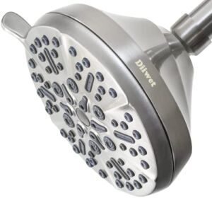 High Pressure Shower Head – Diiwet Rain Shower Head with 5 High Flow Spray Settings -5 Inch Blushed Nickel Bathroom Shower Head with Adjustable Brass Ball Joint for Luxury Full Soak Shower Experience