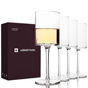 Square Wine Glasses Set of 4 with Stem – Modern Unique Large Wine Glasses for Red & White Wine – Flat Bottom Wine Glasses – Gift for Men and Women, Wedding, Anniversary
