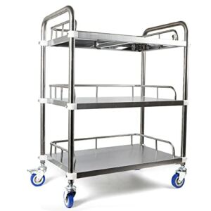 3 Layers Cart Trolley, Lab 3 Layers Clinic Serving Cart,Catering Dental Utility Cart,Trolley Stainless Steel Serving Lab Equipment with Silent Omnidirectional Lockable Wheel