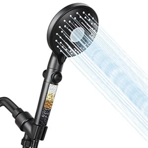 Filtered Shower Head with Hand Held, High Pressure Shower Head for Hard Water,Built in Activated Carbon & KDF Filter Water Softener Showerhead with Hose & Adjustable Bracket – Matte Black