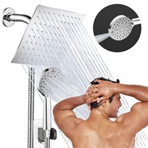 Shower Head, 8” Rain Shower Head with Handheld Spray High Pressure Rainfall with 5FT Hose, Flow Regulator, NozzleEasy to Clean Bathtub or Pets,Chrome