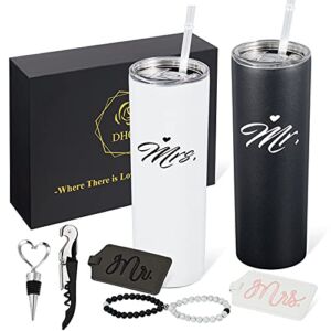 DHQH Couples Gift Mr and Mrs Stainless Steel Tumbler,Couple Luggage Tags,Engagement Wedding Gifts For Couples, Bridal Shower Gifts For Bride,Christmas Gift for Her/Him,20 Oz Slim Water Tumbler