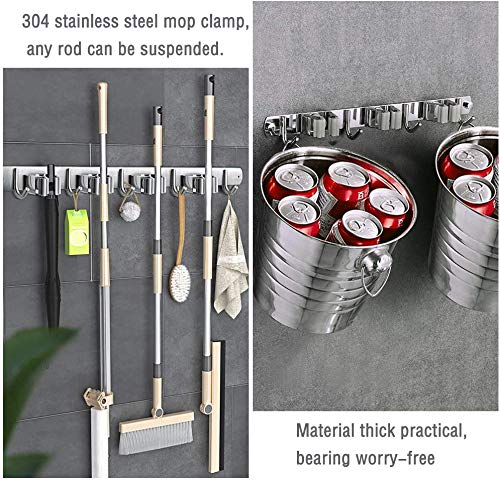 Broom and Mop Holder Wall Mount, Metal Stainless Steel Broom Organizer Wall Mounted 3 Racks 4 Hooks, Heavy Duty Tools Hanger for Bathroom Kitchen Office Closet Garden Garage | The Storepaperoomates Retail Market - Fast Affordable Shopping