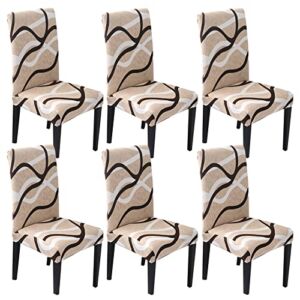 HZDHCLH Chair Covers for Dining Room 6 Pack,Stretch Spandex Parsons Chair Slipcovers,Removable Washable Chair Protector for Kitchen,Diner,Party,Wedding (Beige,Set of 6)