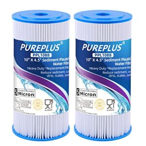 PUREPLUS 10″ x 4.5″ Whole House Pleated Sediment Filter for Well Water, Replacement Cartridge for GE FXHSC, Culligan R50-BBSA, Pentek R50-BB, DuPont WFHDC3001, American Plumber W50PEHD, GXWH40L, 2Pack