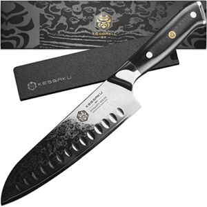 Kessaku 7-Inch Santoku Knife – Damascus Dynasty Series – Forged 67-Layer AUS-10V Japanese Steel – G10 Full Tang Handle with Blade Guard