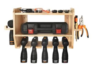 Aomomery Power Tool Organizer Wall Mount,Drill Charging Station Six Drill Slots, with Screwdriver Rack and Drill Bit Rack Tool Organizer for Garage