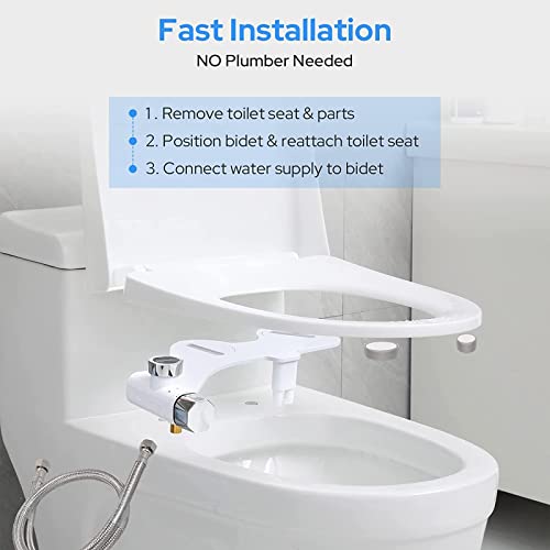 Bidet Attachment for Toilet Seat, Fiomer Non-Electric Bidet Self Cleaning Dual Nozzle Adjustable Water Pressure (Feminine/Rear Wash), RV Bidet, Add for Toilet Bidet Seat Attachment, White/Silver | The Storepaperoomates Retail Market - Fast Affordable Shopping