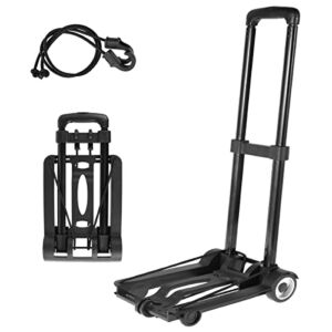 Folding Hand Truck 40kg 88.2lbs Utility Cart Dolly with 3 Adjustable Handles Levels Folding Carry Cart with Oversized Wheels & Fixed Rope Collapsible Lightweight Compact Luggage Dolly Cart (Black)