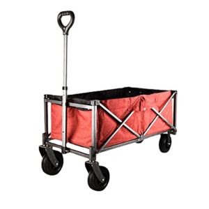 UYBAG Garden Trolley with Wheels Heavy Duty Foldable Pull Wagon Hand Cart Collapsible Garden Cart with Cup Holders and Adjustable Handle for Beach, Camping, Weeding and Outdoor,Red