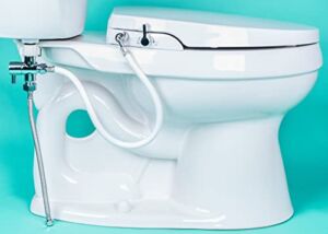 GenieBidet [ELONGATED] Seat-Self Cleaning Dual Nozzles. Rear & Feminine Cleaning – No wiring required. Simple 20-45 minute installation or less. Hybrid T with ON/OFF Included! [Travel Bidet Included]