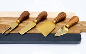 Montecito Home -Premium Modern Black Walnut and Gold Cheese Knives Set – Set of 4 – For Charcuterie Platters, Cheese Boards, Housewarming, Gift Ready