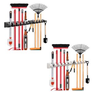 IMILLET Mop and Broom Holder, Wall Mounted Organizer Mop and Broom Storage Tool Rack with 5 Ball Slots and 6 Hooks
